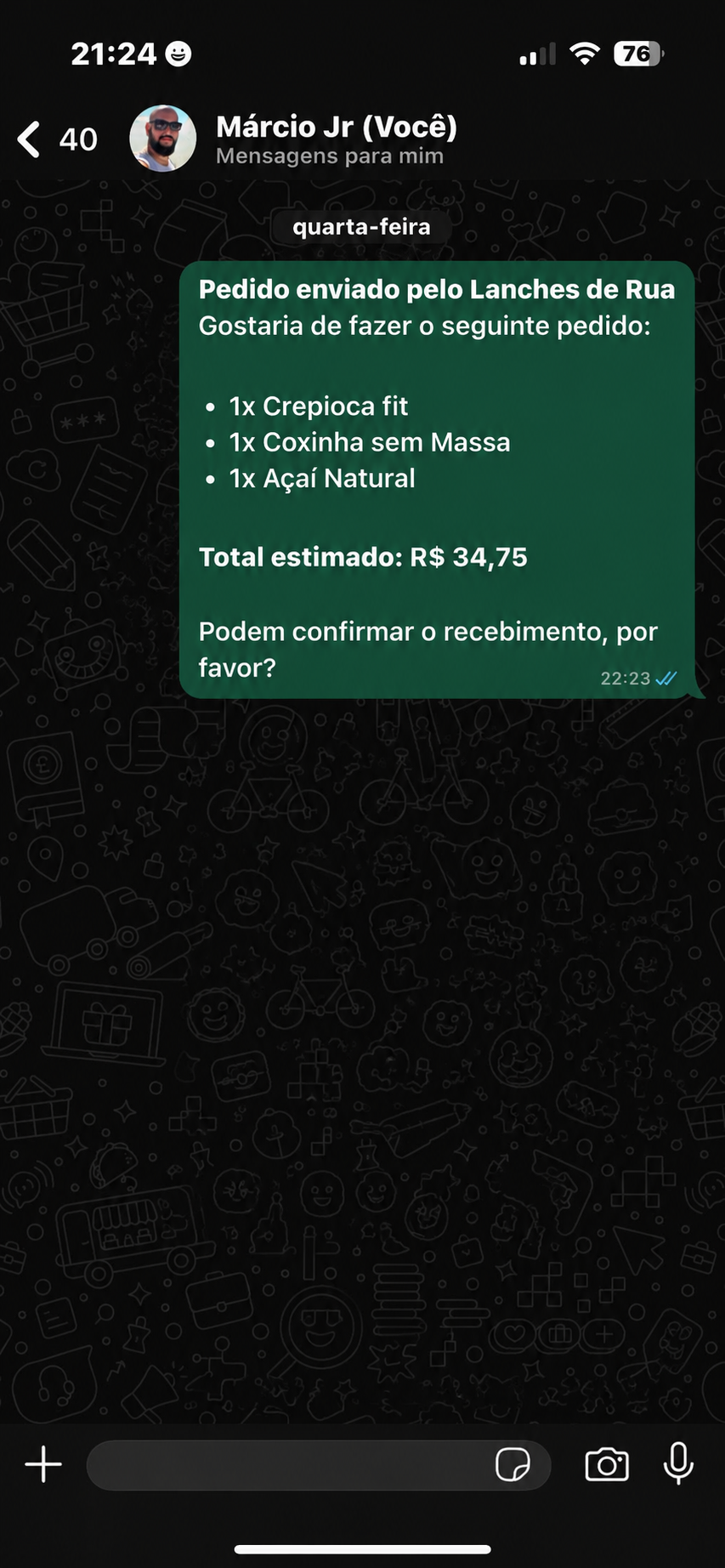Pedido no WhatsApp
